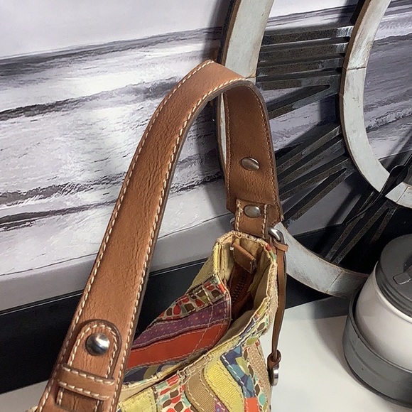 Fossil Multicolor Patchwork Fabric Bohemian Hobo Shoulder Handbag Purse - Picture 8 of 12
